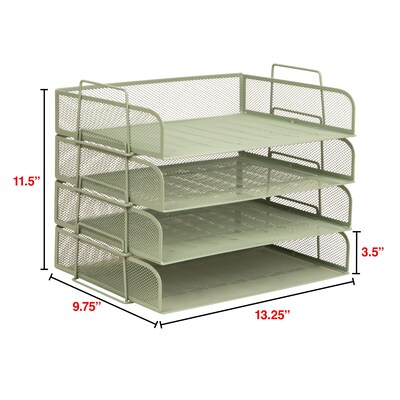 Staples Metal Mesh Side Loading Stackable Letter Tray, Letter Size, Sage Green, 4/Pack (ST63843)
