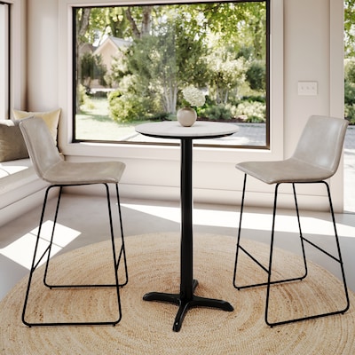 Flash Furniture Acadia 24" Round Wooden Dining Table with X-Base, White Faux Marble/Black Base (STRD24WMAT2222B)