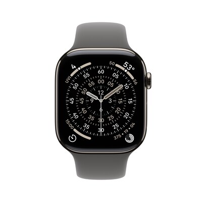 Apple Watch Series 11 GPS + Cellular Smartwatch, 46mm, Natural Titanium Case, Stone Gray Sport Band, Medium/Large (MFCX4LW/A)