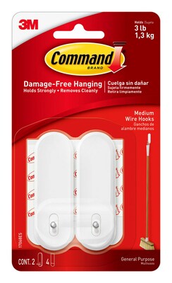 Command Medium Hook, 3 lb., White, 2/Pack (17068ES)