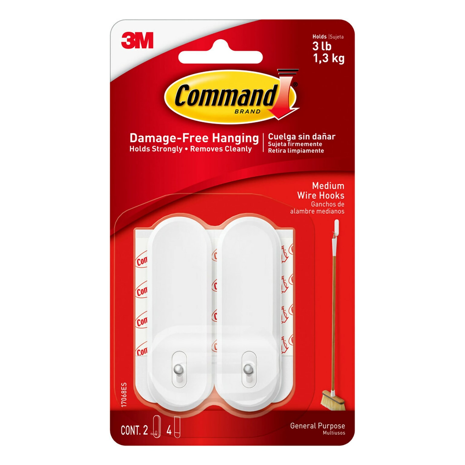 Command Medium Hook, 3 lb., White, 2/Pack (17068ES)
