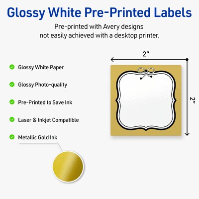 Avery Square Laser/Inkjet Multipurpose Labels, 2 x 2, White, 120/Pack (19479370966)