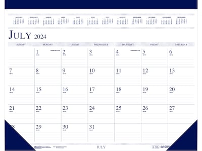 2024-2025 House of Doolittle 22" x 17" Academic Monthly Desk Pad Calendar, White/Blue (155-25)