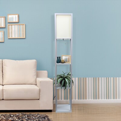 Simple Designs Etagere Organizer 62.5" Floor Lamp with Rectangular Shade, Gray (LF1014-GRY-CCLB)