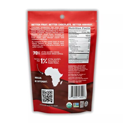 Mavuno Harvest Organic Dried Mango Dipped in Dark Chocolate Fruit Snacks, 3 oz., 6 Bags/Pack (MAHW-CMN36PK)