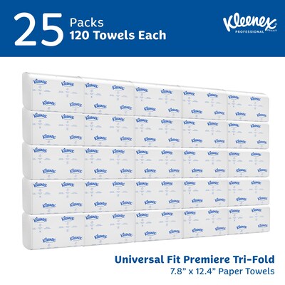 Kleenex Premiere Recycled Multifold Paper Towels, 1-ply, 120 Sheets/Pack, 25 Packs/Carton (13253)