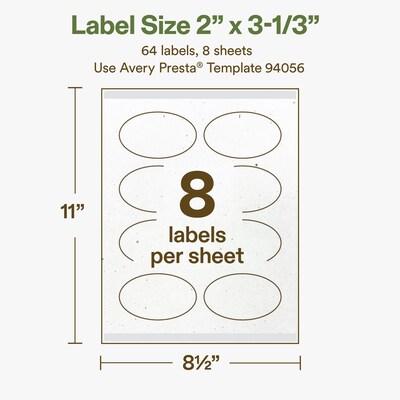 Avery Hemp Oval Laser/Inkjet Multipurpose Labels, 2" x 3-1/3", Off-White (64/Pack)