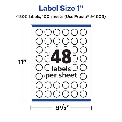 Avery Laser/Inkjet Burst Multipurpose Labels, 1" Dia., White, 4800 Labels/Box (94606)