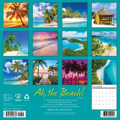 2027 Willow Creek Ah, The Beach! 12 x 12 Monthly Wall Calendar, Assorted Colors (58657)