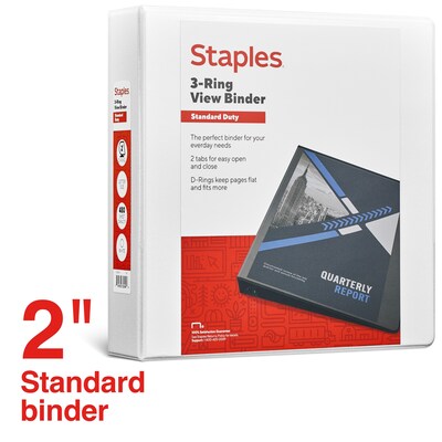 Staples 2 3-Ring View Binder, D-Ring, White (55411/26444)