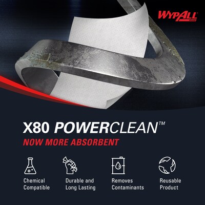 WypAll PowerClean X80 Nylon Cleaning Wipers, 12" x 12.5", White, 50 Wipers/Box, 4/Carton (41026)