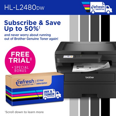 Brother RHL-L2480DW Refurbished Wireless, Black & White, All-In-One Laser Printer, Refresh Subscription Ready