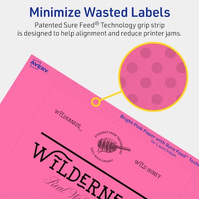 Avery Rectangle Laser/Inkjet Multipurpose Labels, 5" x 6", Bright Pink (40/Pack)
