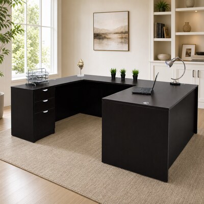 Boss Office Products 66" U-Shaped Desk with 2 File Pedestals, Mocha (GROUPA14-MOC)
