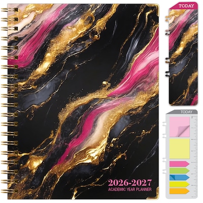 2026-2027 Excello Brands 8.5 x 11 Academic Weekly & Monthly Planner, Paperboard Cover, Dark Gold Marble (FSHN-AY26-8511-55)