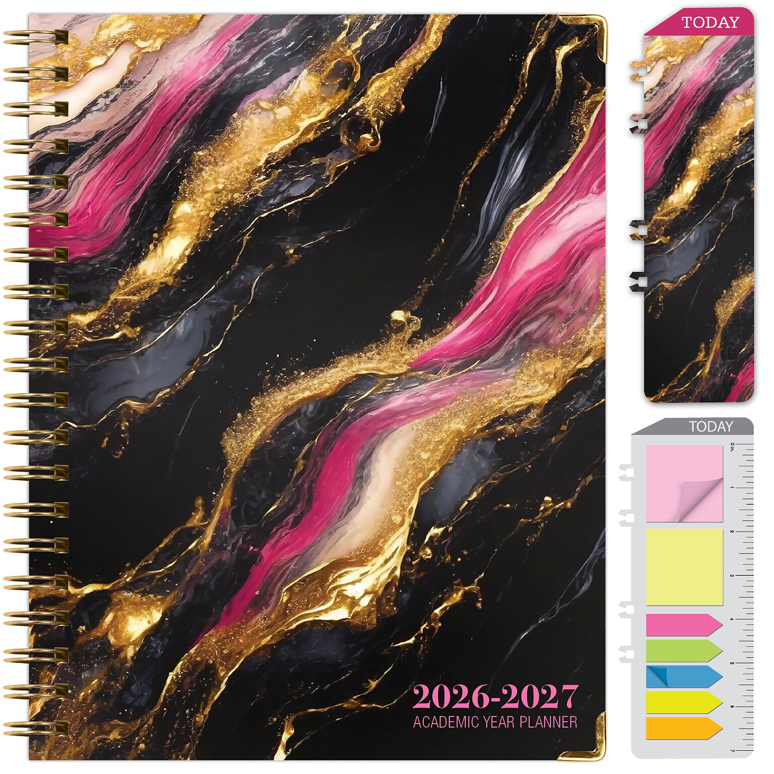 2026-2027 Excello Brands 8.5 x 11 Academic Weekly & Monthly Planner, Paperboard Cover, Dark Gold Marble (FSHN-AY26-8511-55)