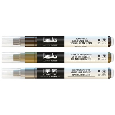 Liquitex Professional Acrylic Paint Marker, Iridescent Colors, 2 mm, 3/Pack (LIQ3699244)