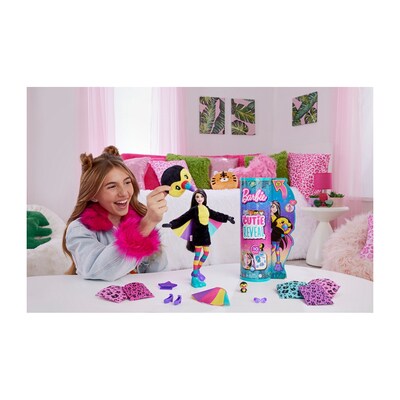 Mattel Barbie Cutie Reveal Jungle Series Doll, Toucan Plush Costume, 4/Pack (HKR00)