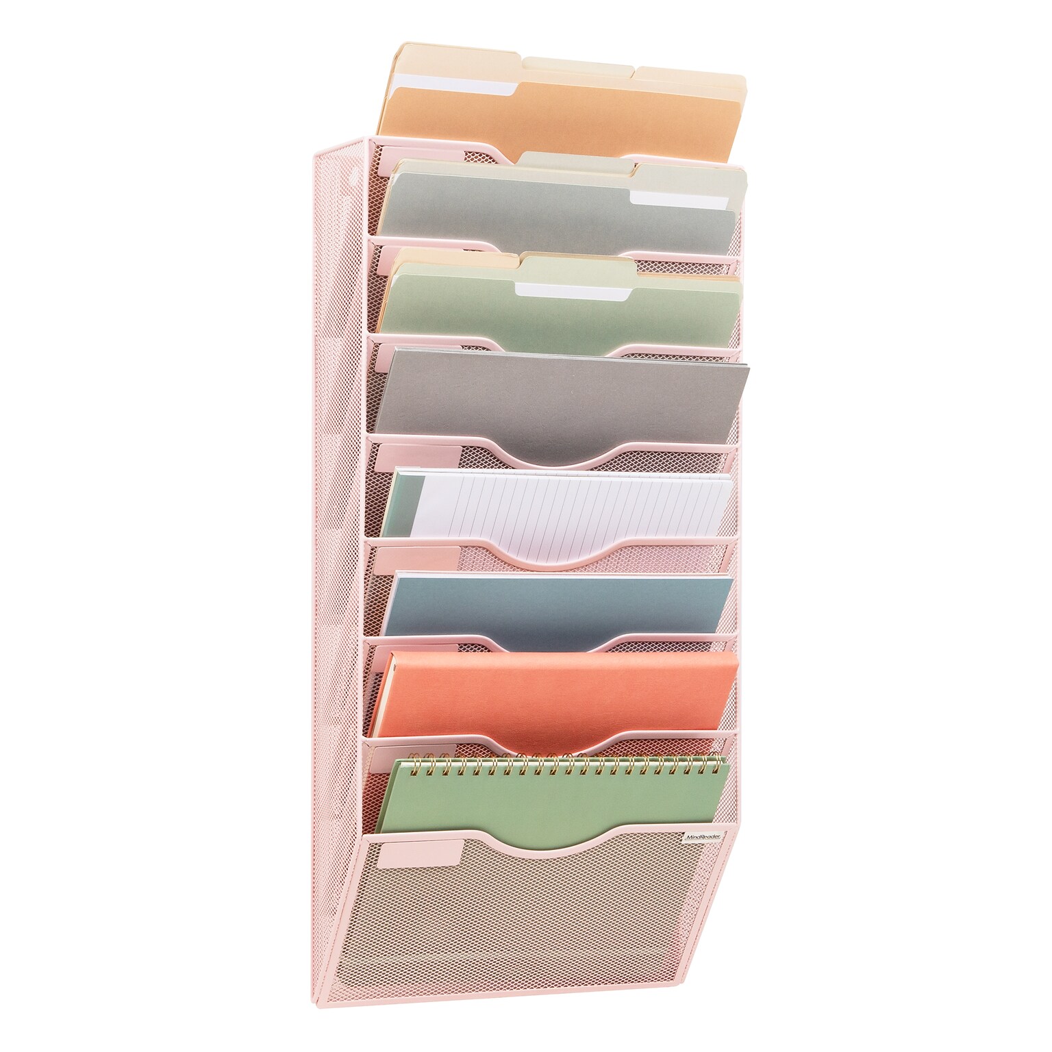 Mind Reader 8-Compartment Wall Mountable Metal File Organizer, Pink (MAG8C-PNK)
