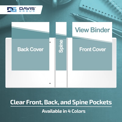 Davis Group Standard View 2" 3-Ring Binders, Aqua, 6/Pack (7413-12-06)
