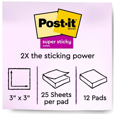 Post-it® Super Sticky Full Stick Notes, 3 x 3, Energy Boost Collection, 25 Sheets/Pad, 12 Pads/Pac