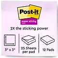 Post-it® Super Sticky Full Stick Notes, 3 x 3, Energy Boost Collection, 25 Sheets/Pad, 12 Pads/Pac