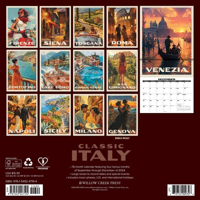2025 Willow Creek Classic Italy 12 x 12 Monthly Wall Calendar (47194)