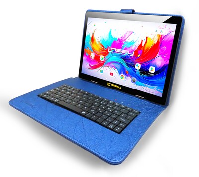 Linsay F10 Series 10.1 Tablet, Wi-Fi, Octa Core, 256GB eMMC, Android 15, with Blue Unique Oracle Keyboard Case & Briefcase
