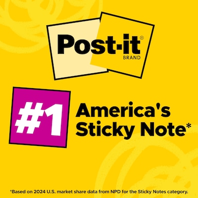 Post-it Super Sticky Notes, 8" x 6", Energy Boost Collection, 45 Sheet/Pad, 4 Pads/Pack (6845SSP)