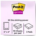 Post-it Super Sticky Notes, 4 x 6, Playful Primaries Collection, Lined, 90 Sheets/Pad, 3 Pads/Pack