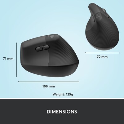 Logitech Lift Vertical Wireless Ergonomic Optical Mouse, Graphite (910-006466)