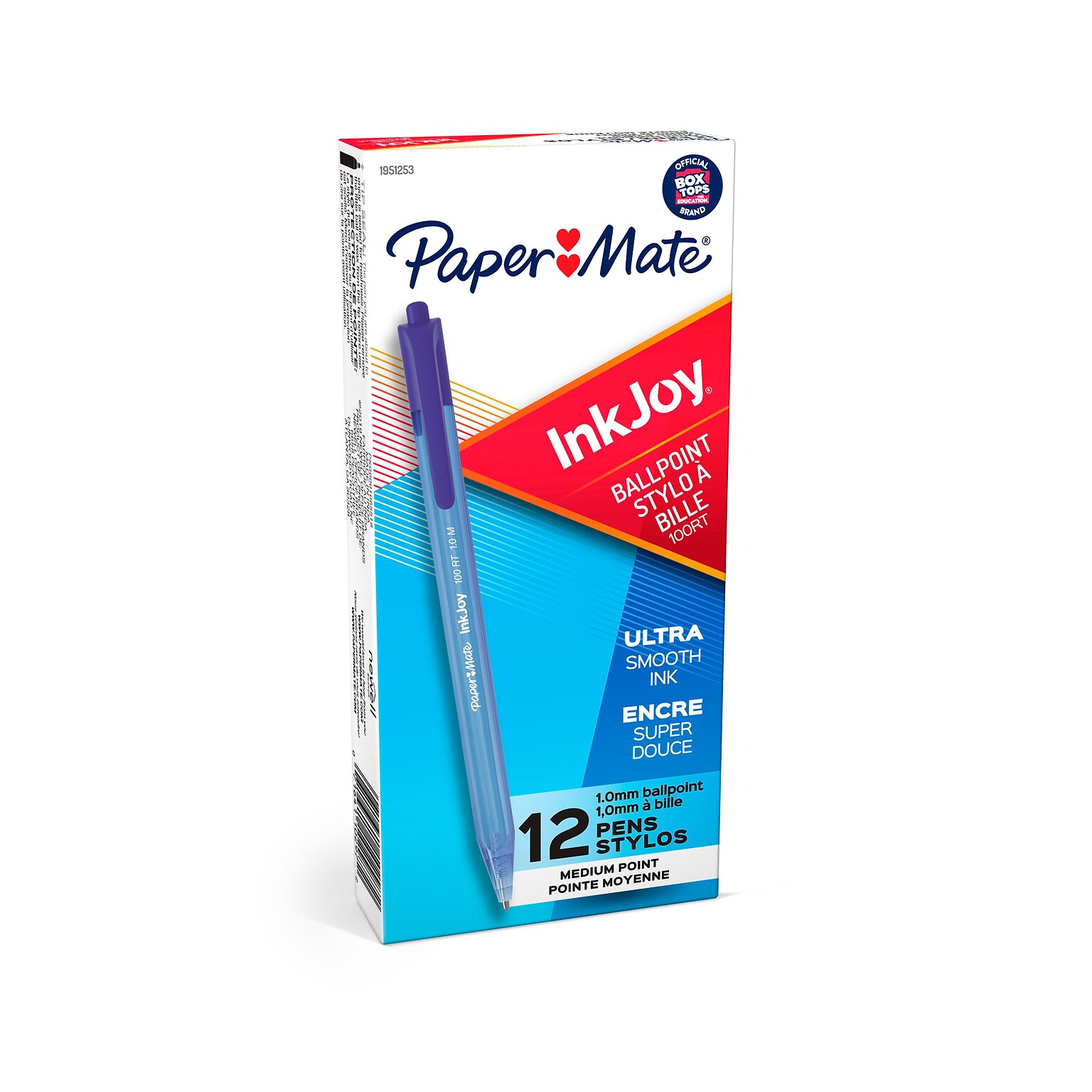 Paper Mate InkJoy 100 RT Retractable Ballpoint Pen, Medium Point, Blue Ink, Dozen (1803473)