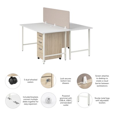 Bush Business Furniture Hustle 30"H x 60"W 2 Person Back to Back Cubicle Workstation, White/Natural Elm (HUS014WHNESU)