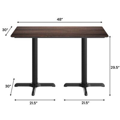 Flash Furniture Acadia Wooden Dining Table with X-Bases, 30"D x 48"W, Dark Brown/Black Base (ST3048WBRT2230)