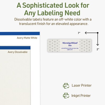 Avery Dissolvable Rectangle Multipurpose Labels, 2" x 7", Off-white, 20/Pack (94243)