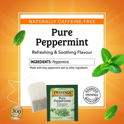 Twinings Pure Peppermint Caffine Free Herbal Tea Bags, 1.76 oz, 25/Box (TNA51724)