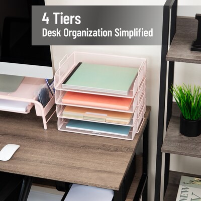 Mind Reader Metal Side Loading Stackable Letter Tray, Pink (DSTACK4-PNK)