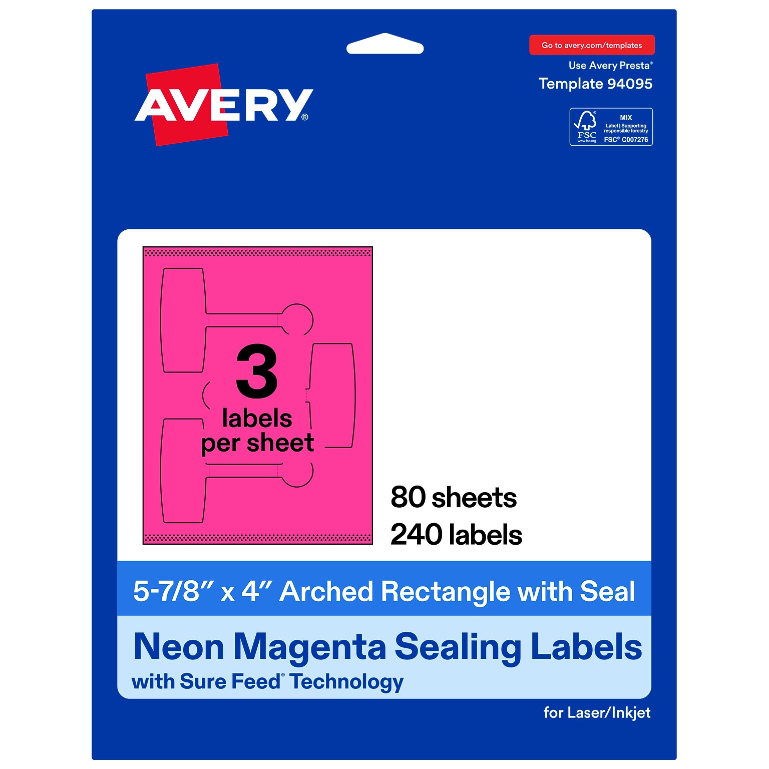 Avery Laser/Inkjet Multipurpose Labels, 5-7/8 x 4, Neon Magenta, 240 Labels/Box (19479370811)