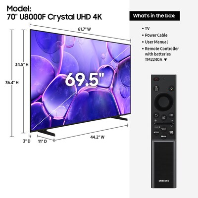 Samsung Crystal U8000F 70" Smart QLED 4K UHD TV (UN70U8000FFXZA)