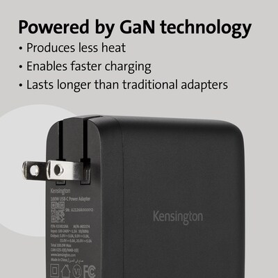 Kensington 100W USB-C GaN Power Adapter, Black (K33821NA)