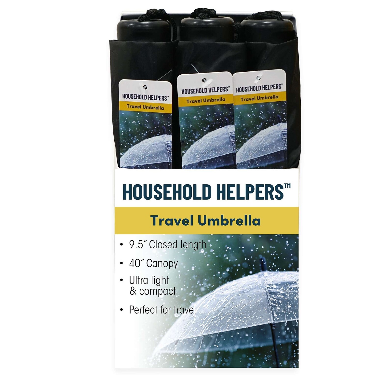 Household Helpers Manual Opening Travel Umbrella Shelf Display, Black, 6/Box, 6 Boxes/Carton (12219)