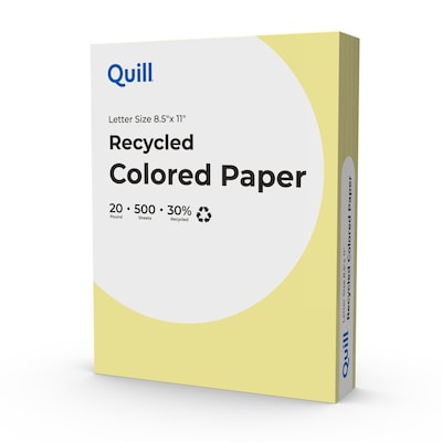 Quill Brand® 30% Recycled 8.5" x 11" Multipurpose Paper, 20 lbs., Canary Yellow, 500 Sheets/Ream, 10 Reams/Carton (720563CT)