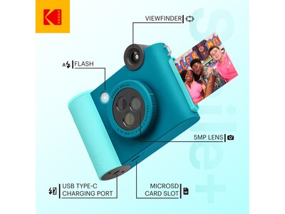 Kodak Smile+ 5 Megapixels Digital Instant Print Camera, Teal/Blue (RODSMPCAMBL)