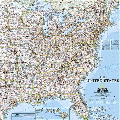 National Geographic United States Classic Map, Poster Size and Laminated, 36" x 24" (NGMRE01020385)