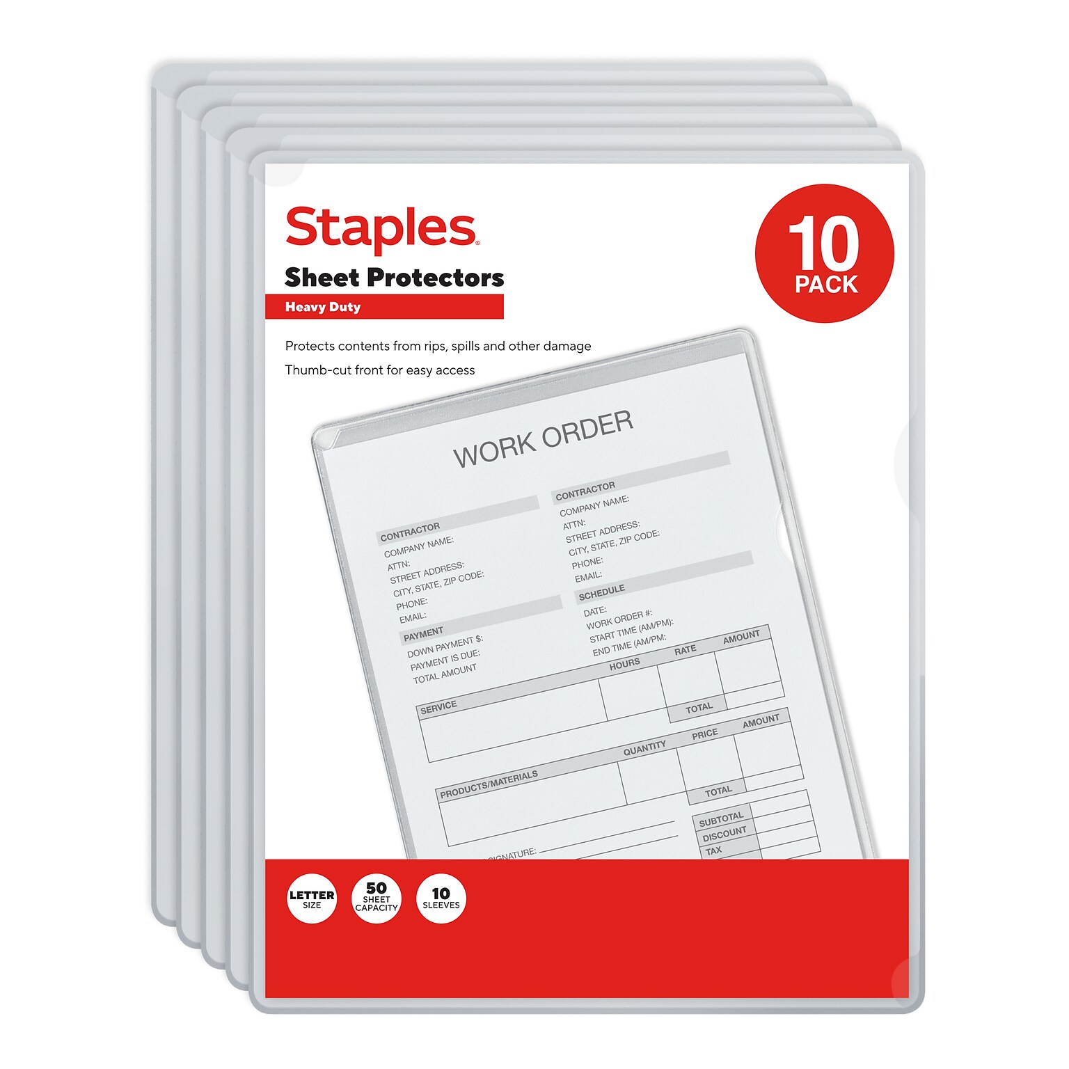 Staples Plastic Sleeve, 8.5 x 11, Clear, 10/Pack (ST63086)