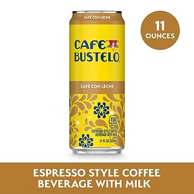 Café Bustelo Ready to Drink Café con Leche Liquid Coffee, Espresso Roast, 11 oz., 12 Cans/Carton (91480)