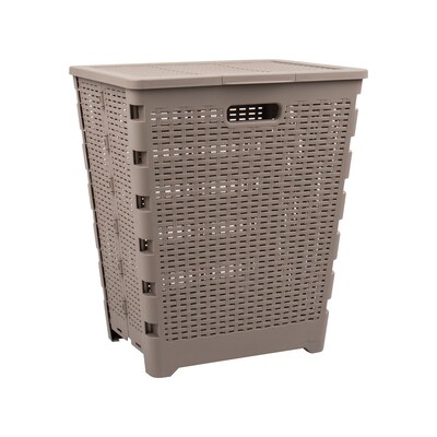Mind Reader Foldable Plastic Laundry Hamper with Lid, Brown Metallic (FOLHAMP61-BRNM)