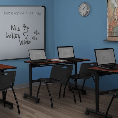 Regency Kobe 48 Flip Top Mobile Training Table- Cherry & 2 M Stack Chairs- Black