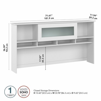 Bush Furniture Cabot 72"W Desk Hutch, White (WC31973)
