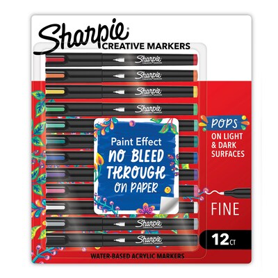 Sharpie Creative Markers Liquid Ink Markers, Fine Tip, Assorted, 12/Pack (2212829)
